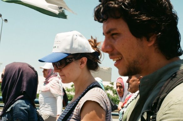 Lina and Bassel marching for Palestinian rights in Lebanon,  July 1st 2010.