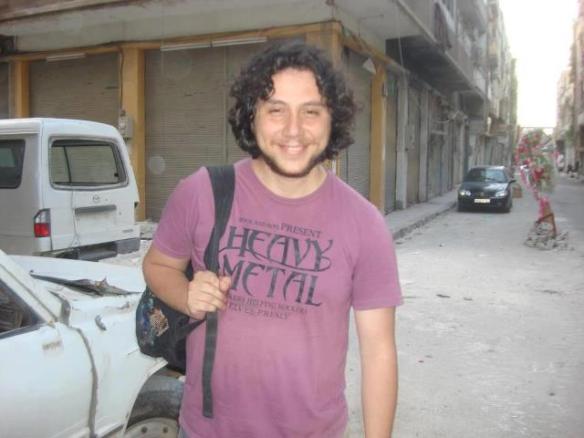 Bassel Shehada in Homs, this photo was taken one hour before he was killed by a mortar grenade on 28th. May 2012.